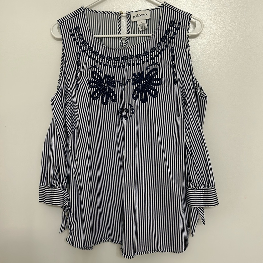 Women’s Striped Cold Shoulder Long Sleeve Blouse